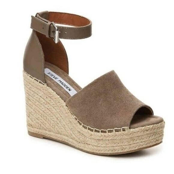Steve Madden Jyia Suede Espadrille Wedge Platform Sandals Shoes Gray Women's 10 - Picture 1 of 7